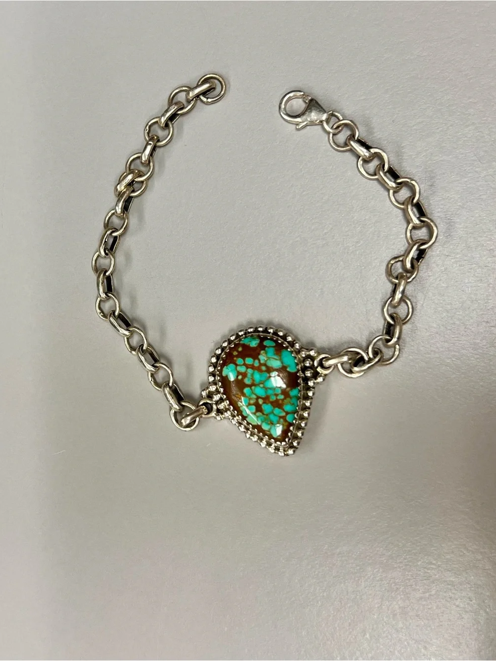 Sterling Silver #8 Turquoise Teardrop Chain Bracelet